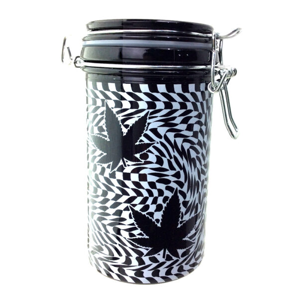 XLARGE JAR BLACK LEAF ON CHECKERBOARD