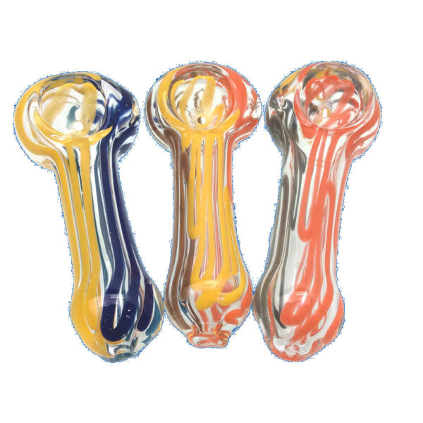 3.5 INCH CLEAR WITH SOLID FRIT STRIPES THICK SPOON HAND PIPES-Pack of 10