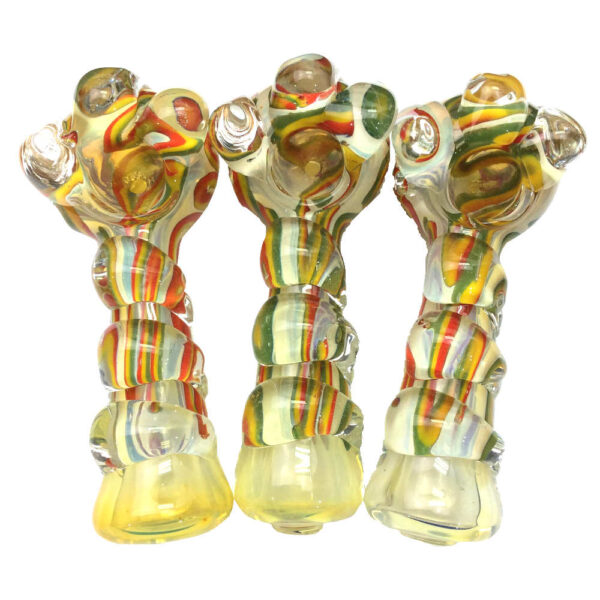 5 INCH RASTA STRIPED FUMED THICK HAND PIPES-Pack of 4