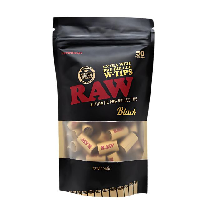 RAW BLACK EXTRA WIDE PRE ROLLED W-TIPS 50CT/ BAG - Image 2