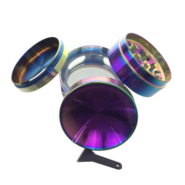 CHROMIUM CRUSHER 50MM 4 PART GRINDER RAINBOW WITH SEE THROUGH WINDOW