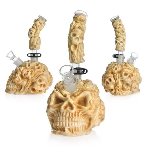 PHOENIX GLASS 10'' COVERED WITH MANY SKULL WATER PIPE