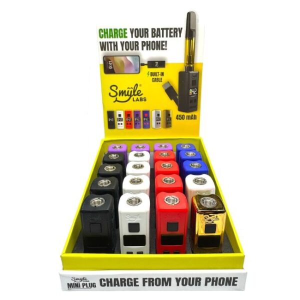 SMYLE LABS MINI PLUG 510 CART 450mAH BATTERY ASSORTED COLOR 20CT/ DISPLAY