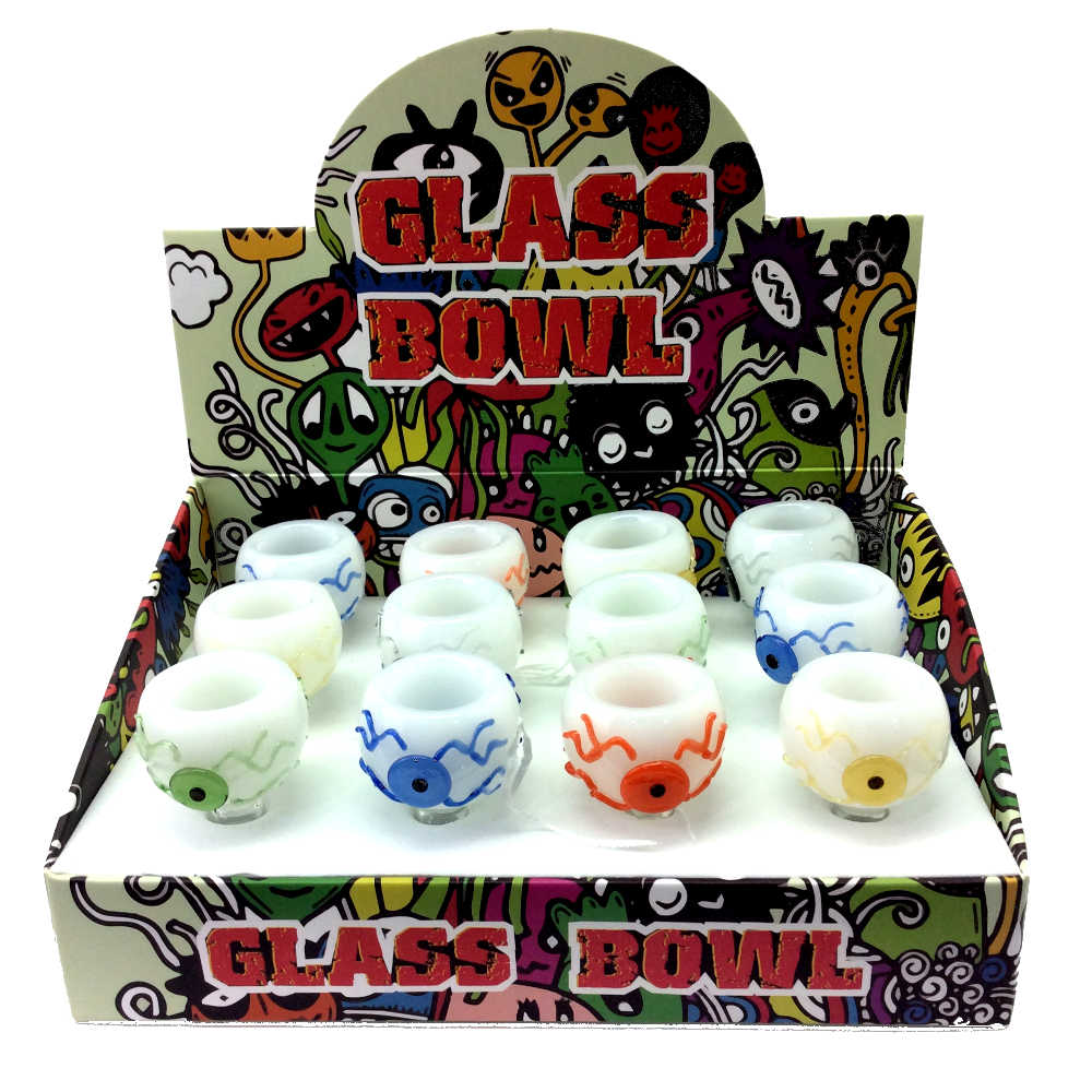 14MM ASSORTED COLORS EYE BALL BOWL DISPLAY-Pack of 12