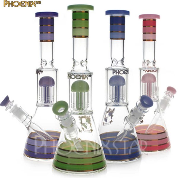 12 INCH 8 ARM TREE PERC WITH COLOR BANDS BEAKER WATER PIPE