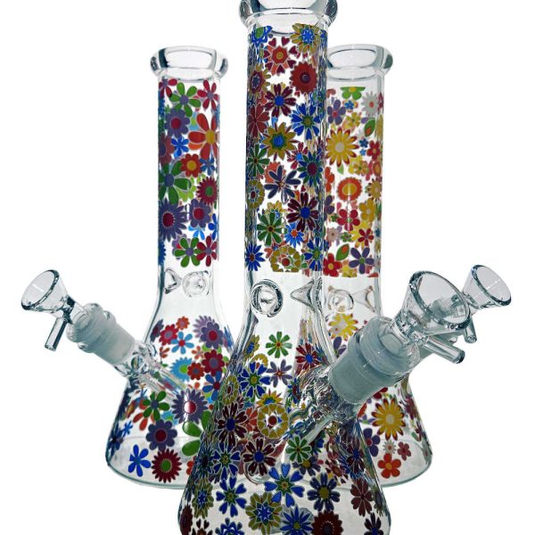 10 INCH UV GID ASSORTED COLORS HAPPY DAISY BEAKER WATER PIPE (SG2505)