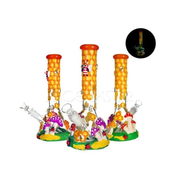 PHOENIXSTAR GLASS 10'' 3-D HAND PAINTING GLOW IN THE DARK WATER PIPE