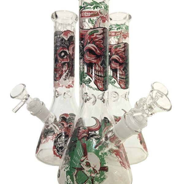 10 INCH UV GID SKULLS BEAKER WATER PIPE SG2514