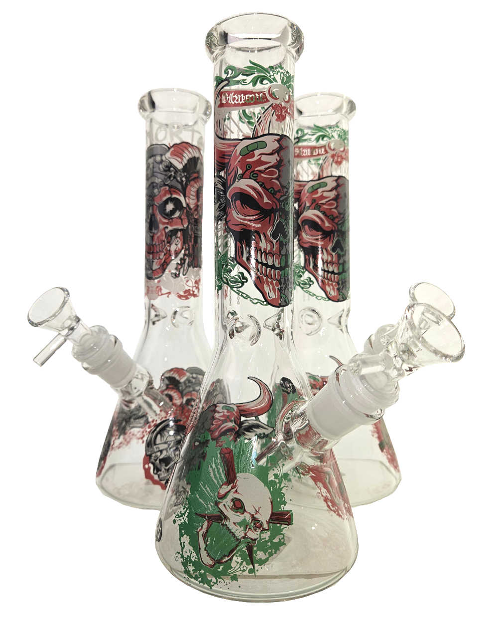 10 INCH UV GID SKULLS BEAKER WATER PIPE SG2514