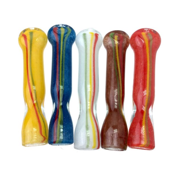 3.5 INCH RASTA STRIPES ASSORTED COLORS FRIT DUST CHILLUM HAND PIPE-Pack of 10